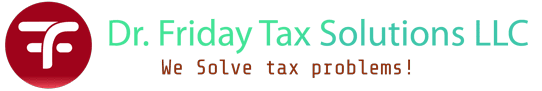 Logo with a stylized white "F" on a red circle, followed by green gradient text and the tagline "We solve tax problems." in orange on a black background.